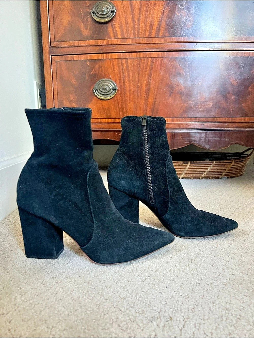 Suede Loeffler Randall Pointed-Toe Heeled Ankle Boots - Picture 2 of 5